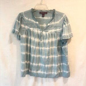 Gloria Vanderbilt Blue Tie-Dye Henley Top – Size L